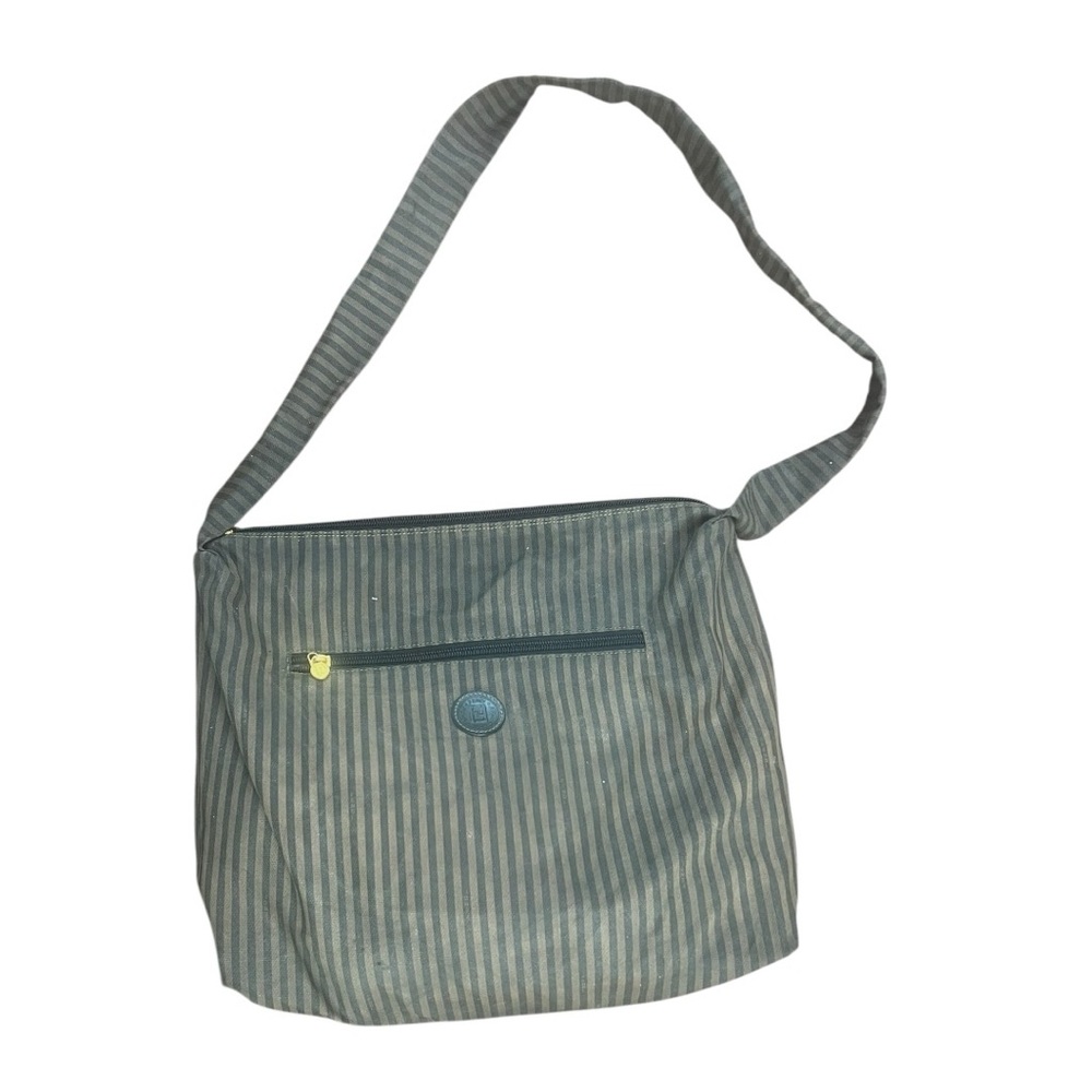 Fendi Vintage Pequin Stripe Crossbody Bag Brown Black Coated‎ Canvas Italy